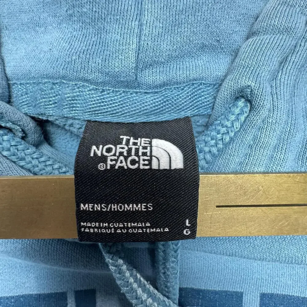 The North Face Hoodie Mens Large Blue Graphic Logo Pullover Fleece Sweatshirt